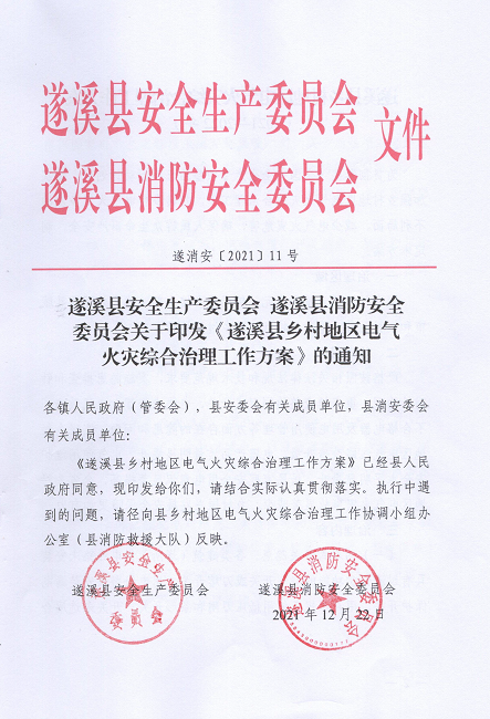 遂溪縣安全生產委員會遂溪縣消防安全委員會關于印發《遂溪縣鄉村地區電氣火災綜合治理工作方案》的通知_頁面_01.png