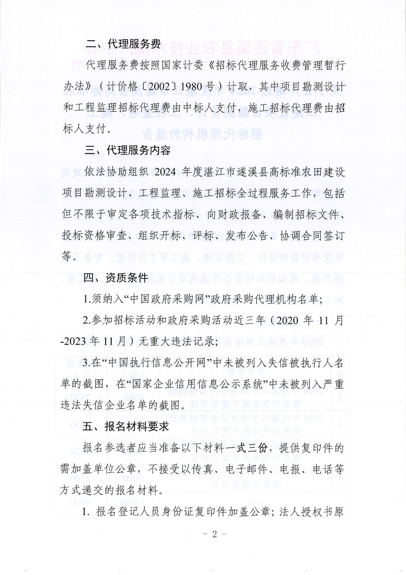 關于公開遴選2024年度湛江市遂溪縣高標準農田建設項目勘測設計、工程監理、施工招標代理機構的通告_01.png