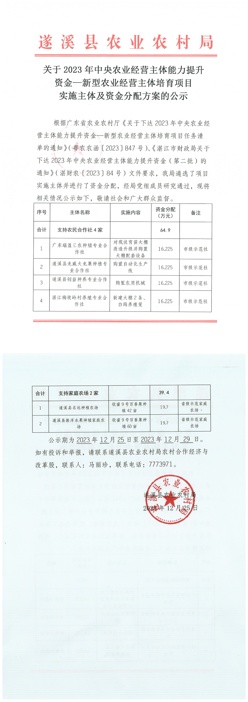 關于2023年中央農業經營主體能力提升資金—新型農業經營主體培育項目實施主體及資金分配方案的公示_00.png