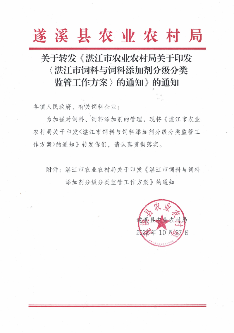 關于轉發《湛江市農業農村局關于印發〈湛江市飼料與飼料添加劑分級分類監管工作方案〉的通知》的通知_00.png