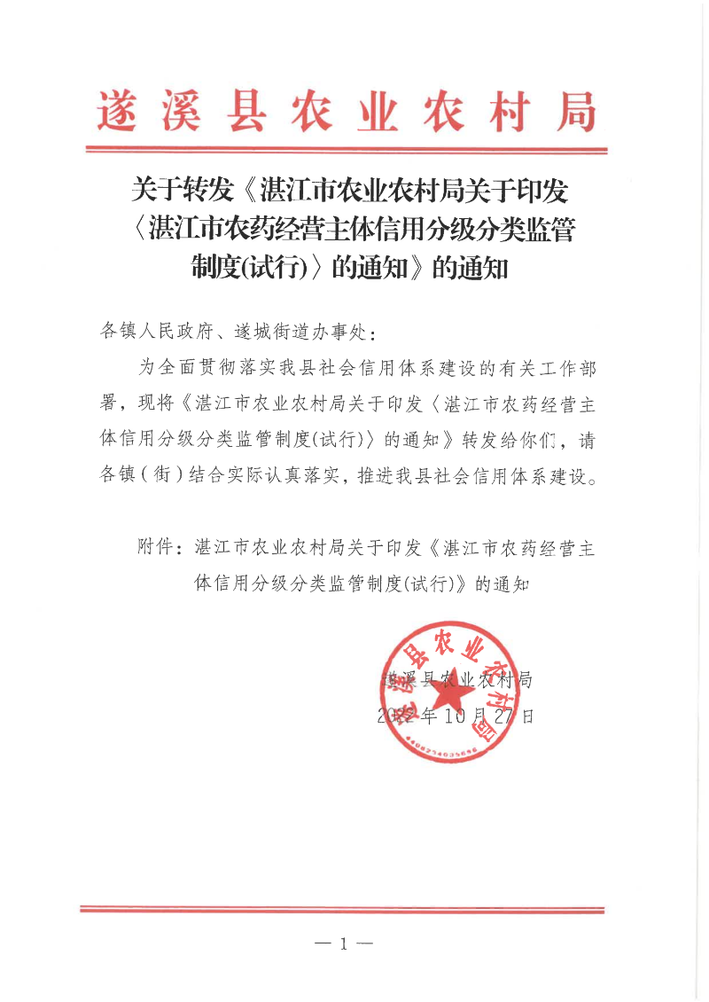 關于轉發《湛江市農業農村局關于印發湛江市農藥經營主體信用分級分類監管_00(1).png