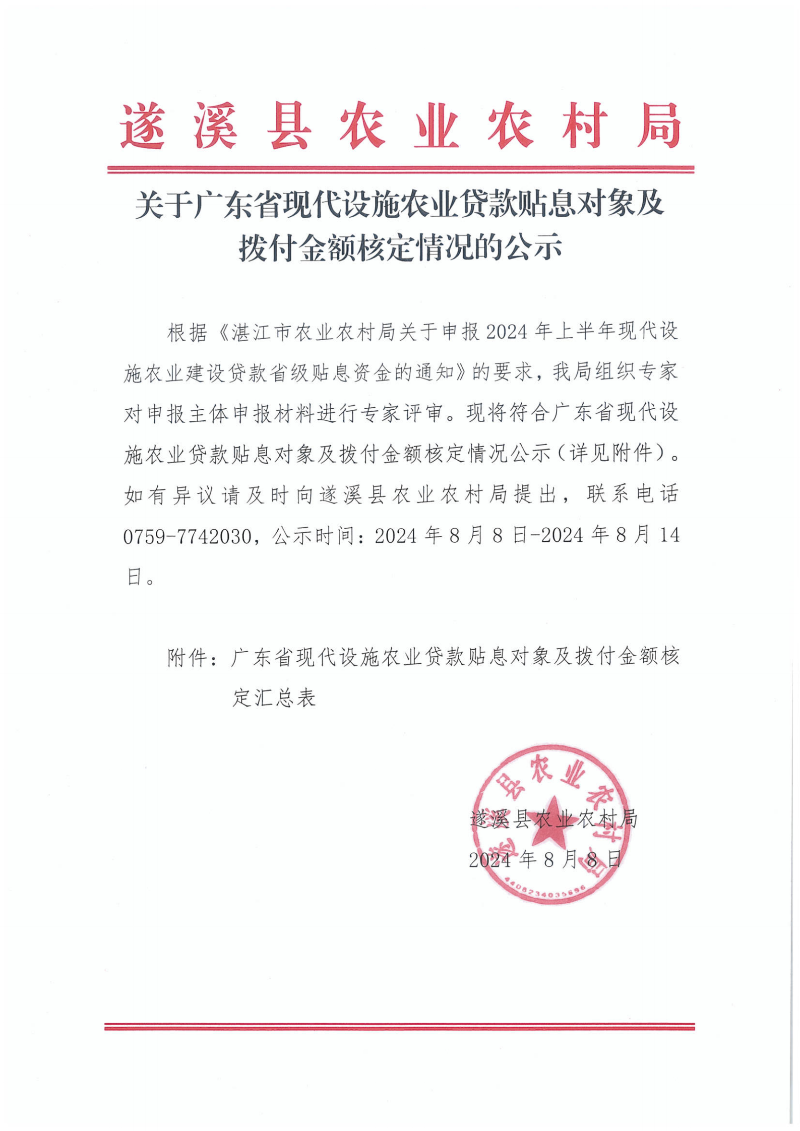 關于廣東省現代設施農業貸款貼息對象及撥付金額核定情況的公示_00.png