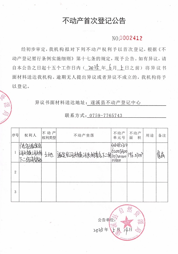 不動(dòng)產(chǎn)首次登記公告（廣東省遂溪縣河頭鎮(zhèn)下二經(jīng)濟(jì)合作社）.jpg